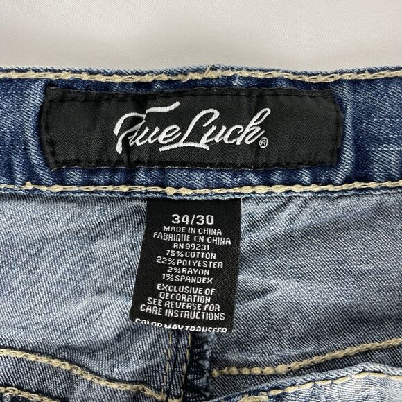 True Luck Mens Classic Straight Jeans 34x30 Light Wash - Picture 7 of 8